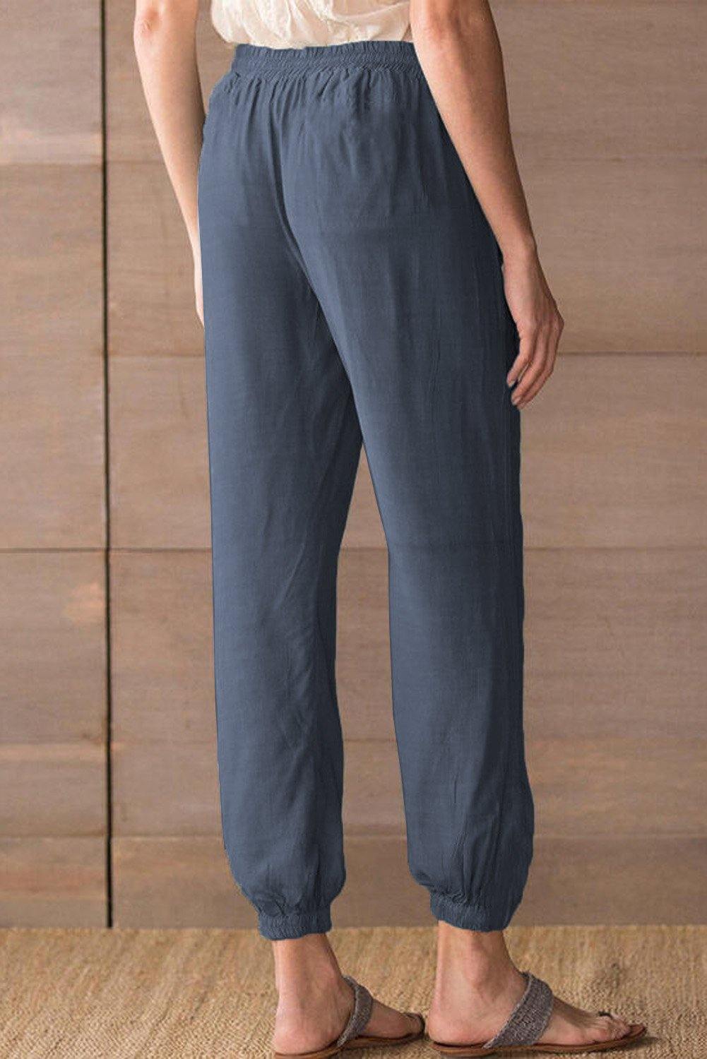 Drawstring Elastic Waist Pull-on Casual Pants with Pockets - L & M Kee, LLC