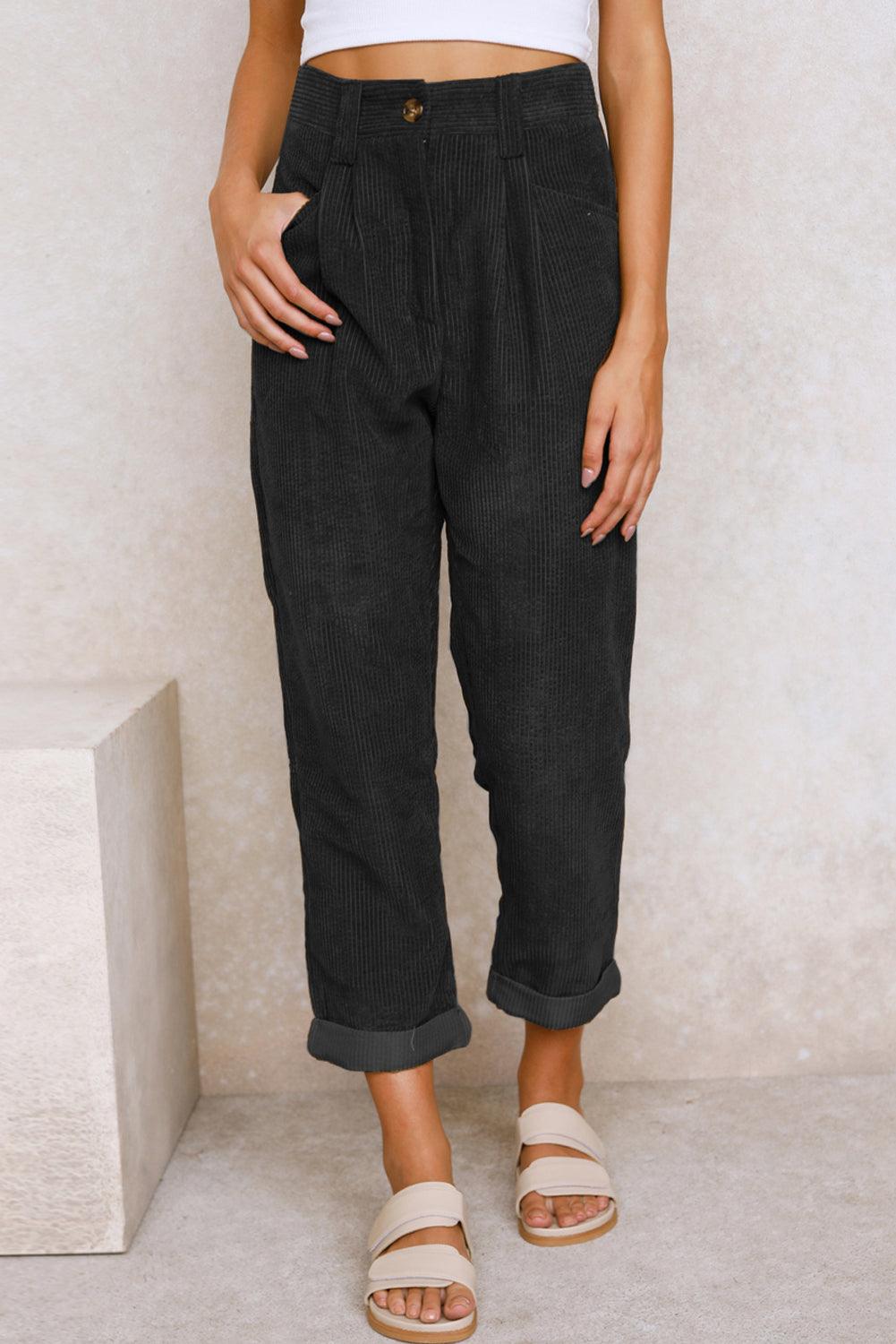 Corduroy High Waist Straight Leg Pants - L & M Kee, LLC