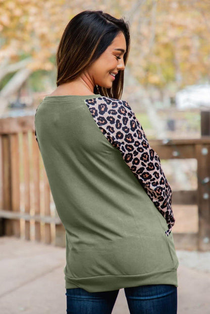 Leopard Long Sleeve Pocket Sweatshirt - L & M Kee, LLC