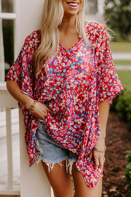 Abstract Floral Print Oversize Tunic Top - L & M Kee, LLC