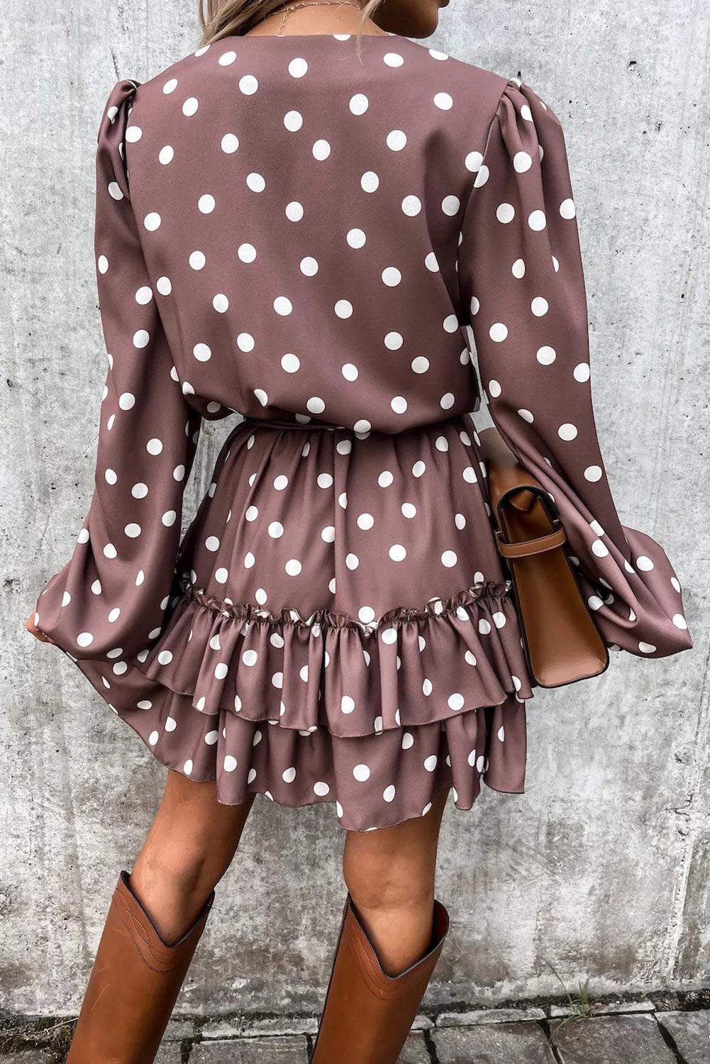 Polka Dot Print Lace-up Ruffled Mini Dress - L & M Kee, LLC