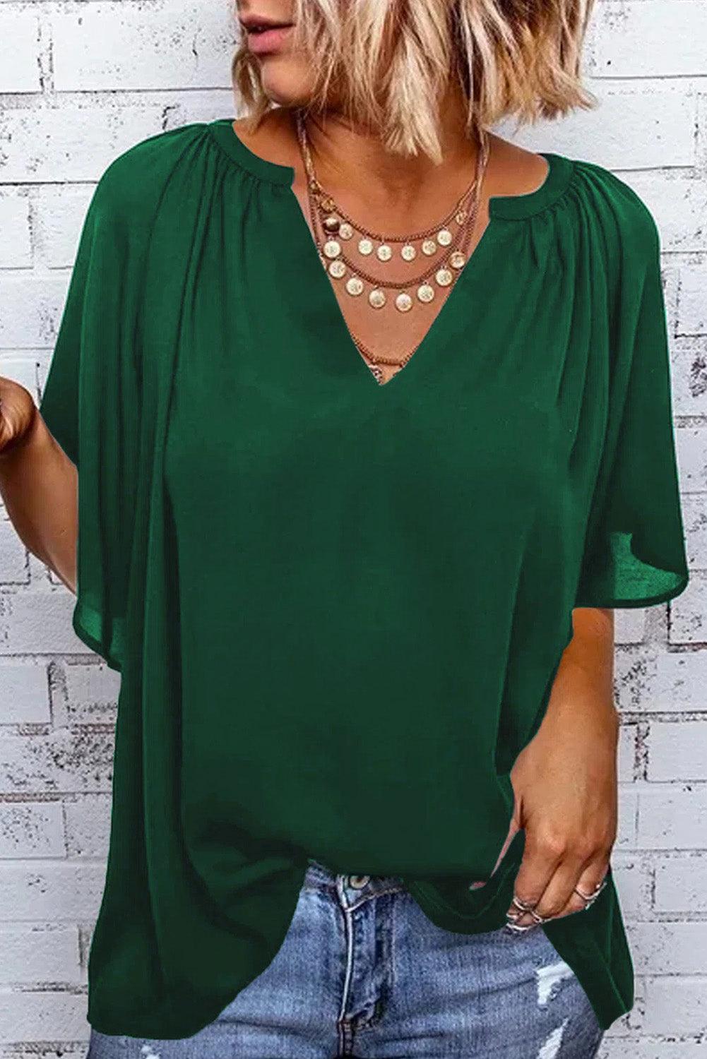 Split Neck Pleated Loose Top - L & M Kee, LLC