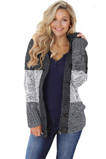 Hooded Button Cable Knit Cardigan - L & M Kee, LLC