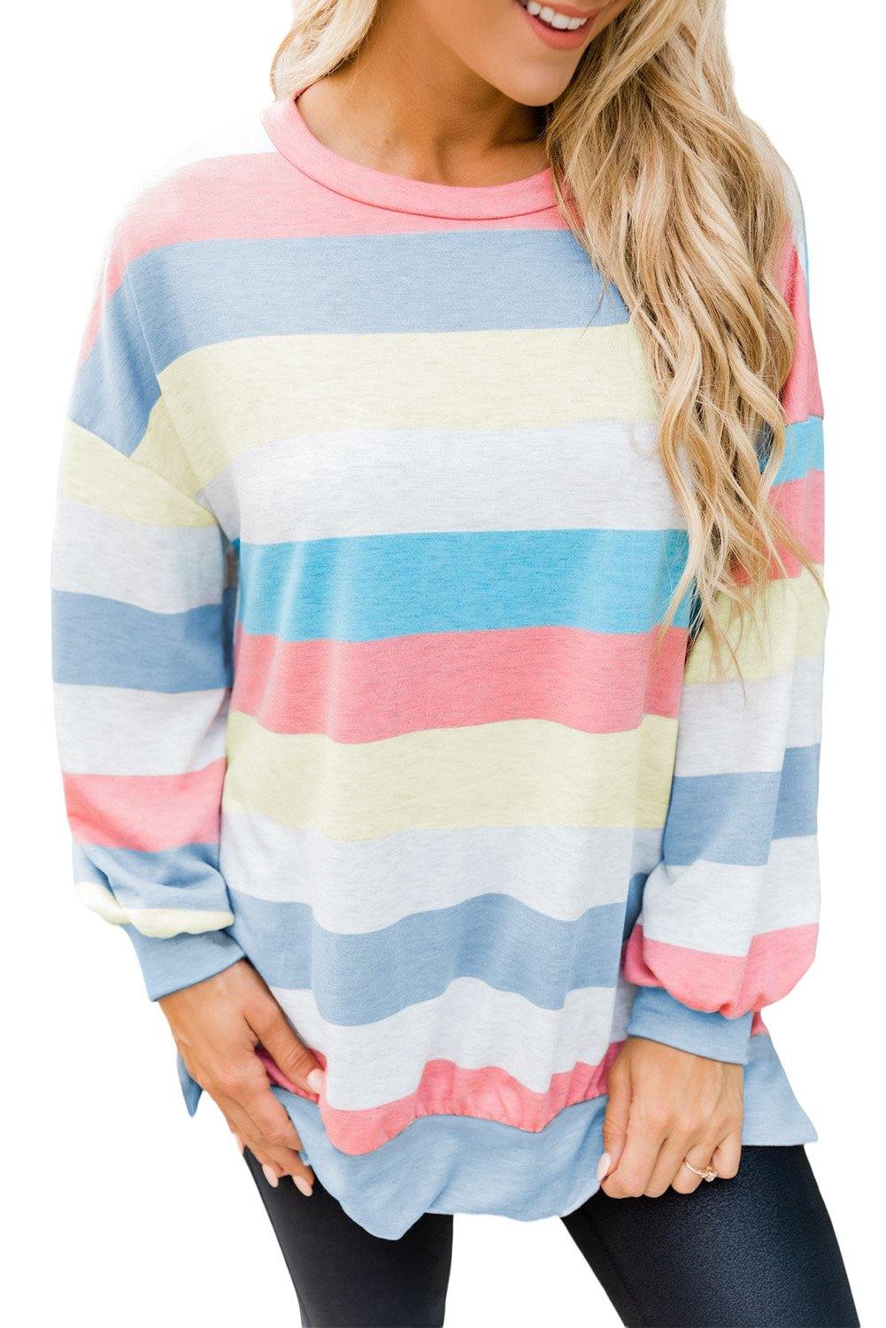 Striped Colorblock Long Sleeve Pullover Sweatshirt - L & M Kee, LLC