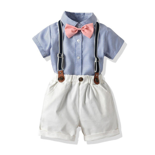 Infant Boy's Short-Sleeved Striped Gentleman's Suit - L & M Kee, LLC