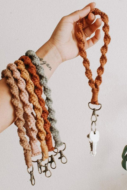 Khaki Macrame Wristlet Keychain - L & M Kee, LLC