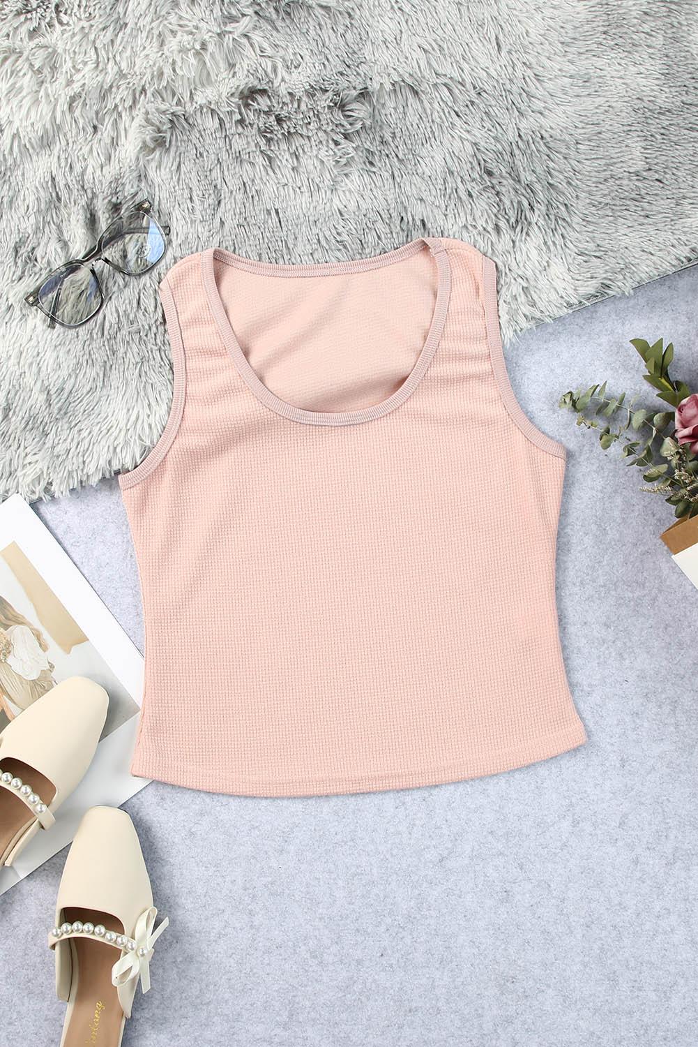 Plain Waffle Knit U Neck Tank Top - L & M Kee, LLC