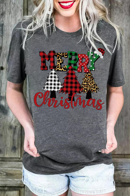 Merry Christmas Trees Graphic Print Short Sleeve T Shirt - L & M Kee, LLC