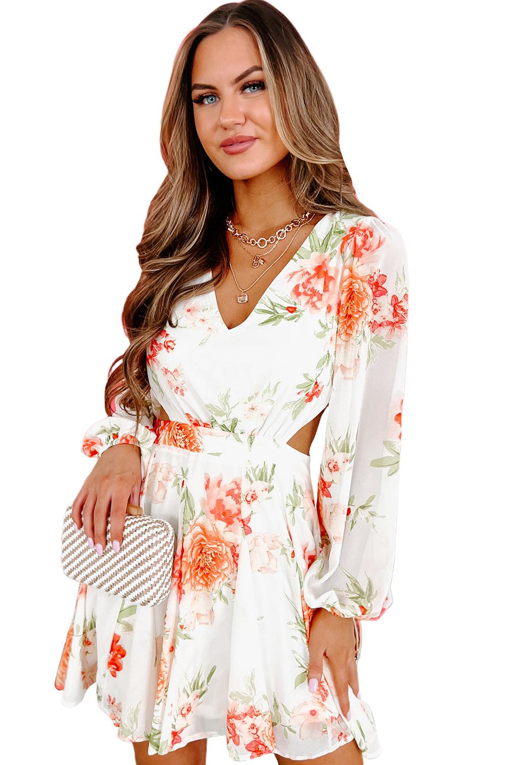 Long Sleeve Cut-out Floral Dress - L & M Kee, LLC