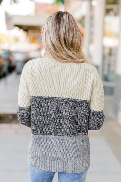 Gray Color Block Netted Texture Pullover Sweater - L & M Kee, LLC