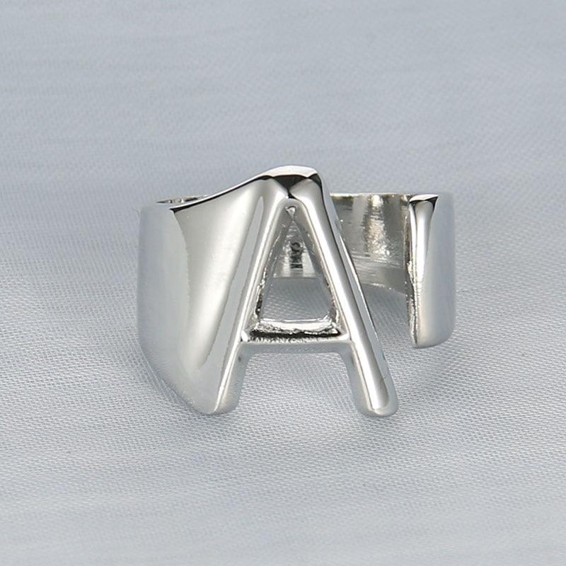 Silver Color Metal 26 Letter Open Hollow Finger Rings - L & M Kee, LLC