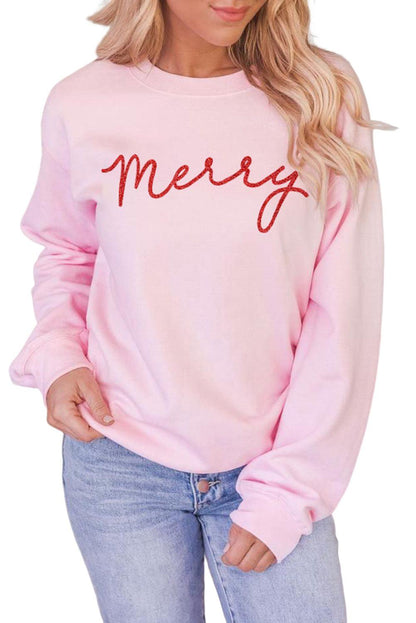 Merry Christmas Graphic Print Long Sleeve Sweatshirt - L & M Kee, LLC