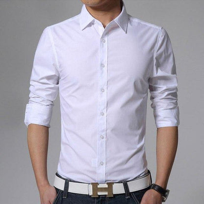 Men's Long Sleeve Slim Fit Plain Dress Shirt - L & M Kee, LLC