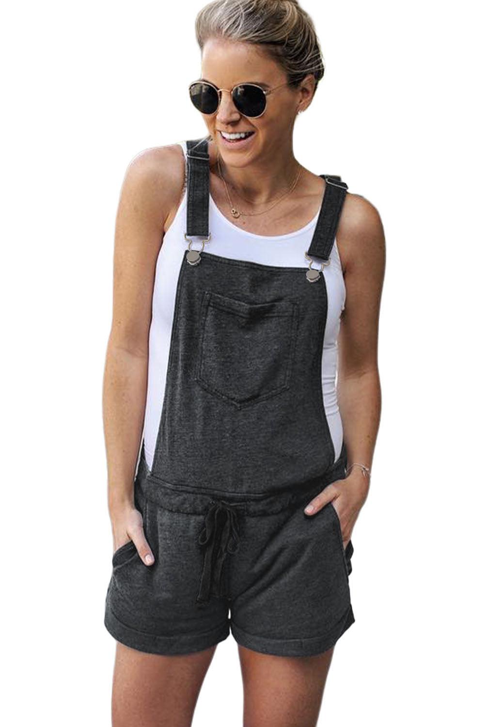 Vintage Washed Drawstring Short Overalls - L & M Kee, LLC