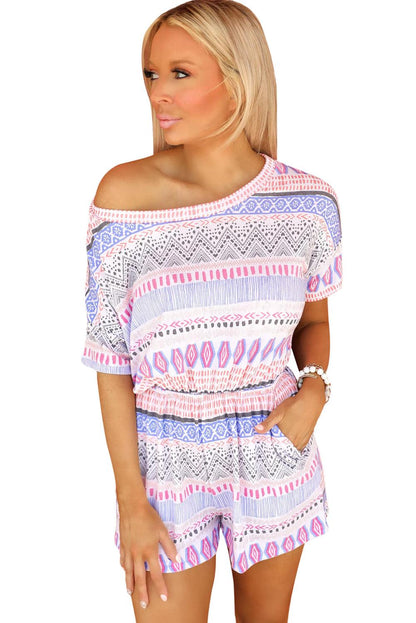 Multicolor Aztec Print Short Sleeve Romper - L & M Kee, LLC