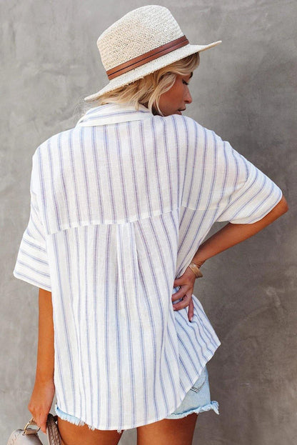 Pocketed Striped Shirt - L & M Kee, LLC