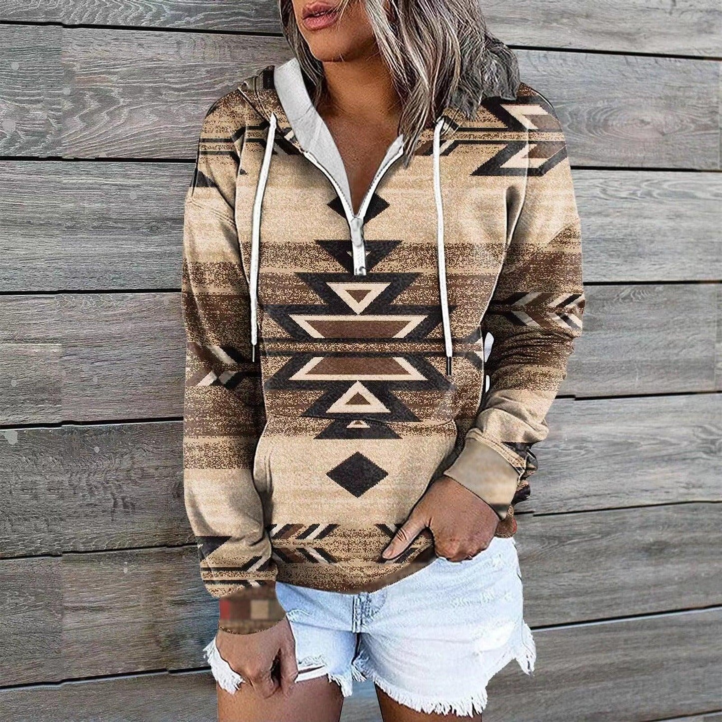 Women's New Ethnic Tribe Hooded Sweater Coat - L & M Kee, LLC