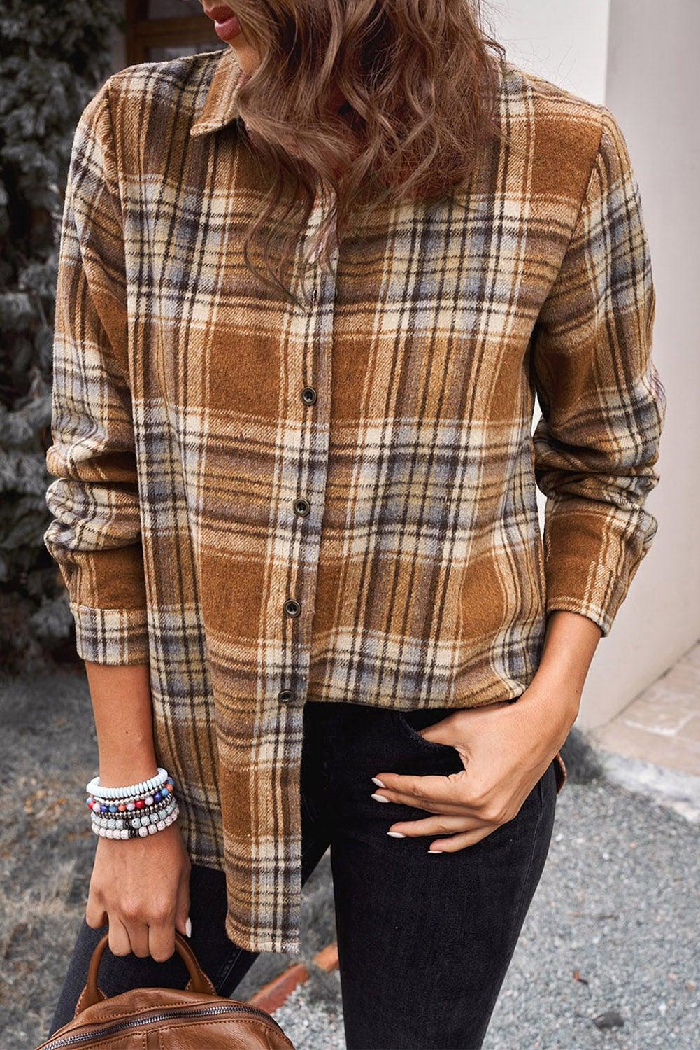 Oversize Rounded Hem Plaid Shirt with Slits - L & M Kee, LLC