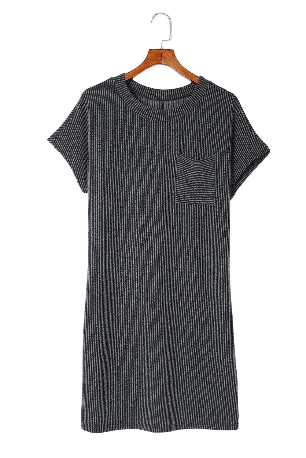 Striped Ribbed Knit T-shirt Shift Dress - L & M Kee, LLC