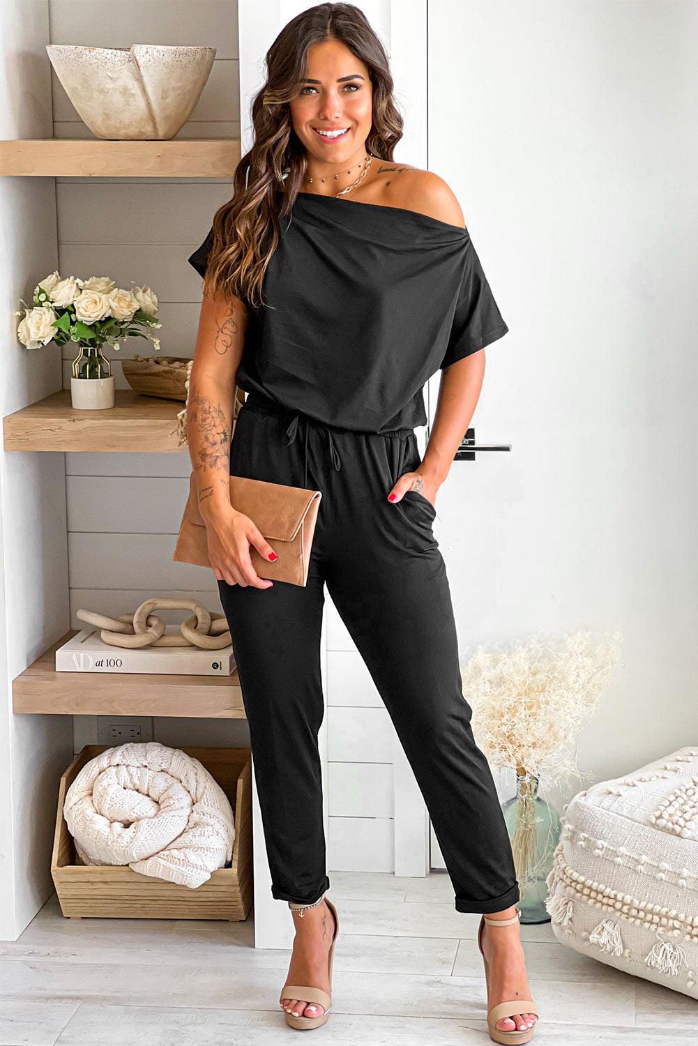 Tie Waist Short Sleeve Tapered Jumpsuit - L & M Kee, LLC