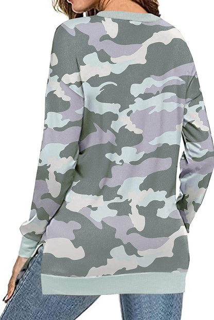 Leopard Pullover Sweatshirt with Slits - L & M Kee, LLC