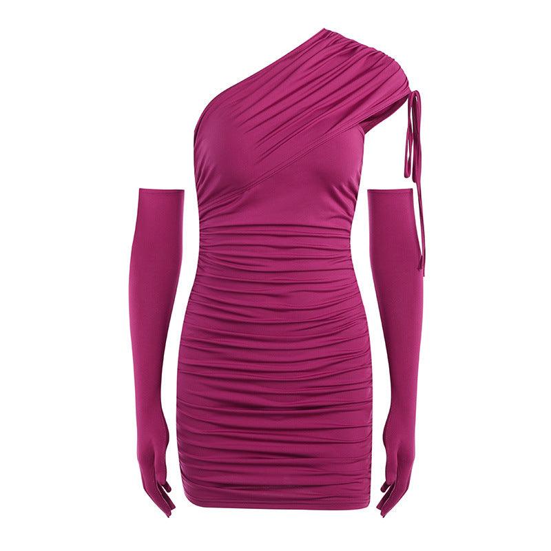 One-Shoulder Pleated Sleeve Dress - L & M Kee, LLC