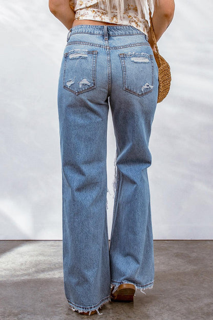 Destroyed Open Knee Wide Leg Jeans - L & M Kee, LLC