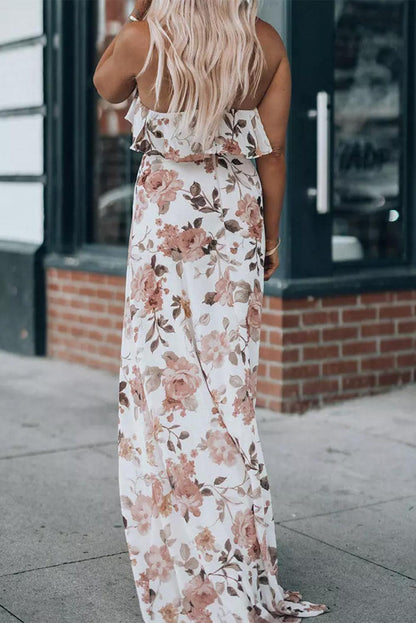 Floral Slit Ruffled Halterneck Maxi Dress - L & M Kee, LLC