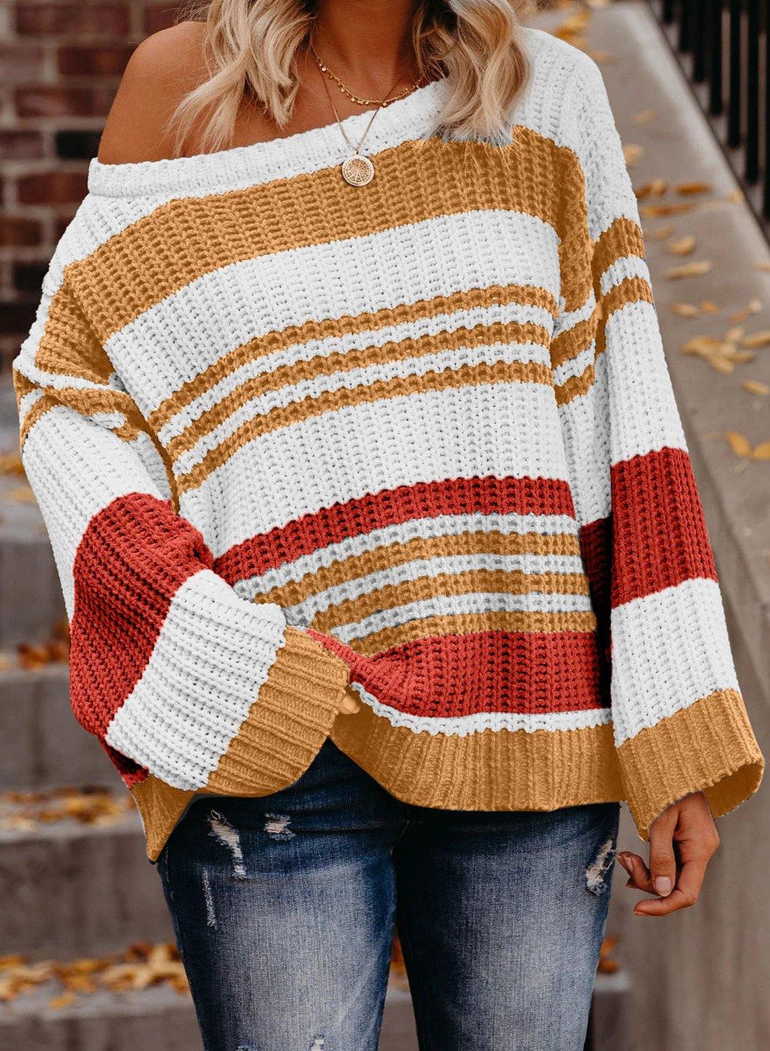 Striped Pattern Knit Sweater - L & M Kee, LLC