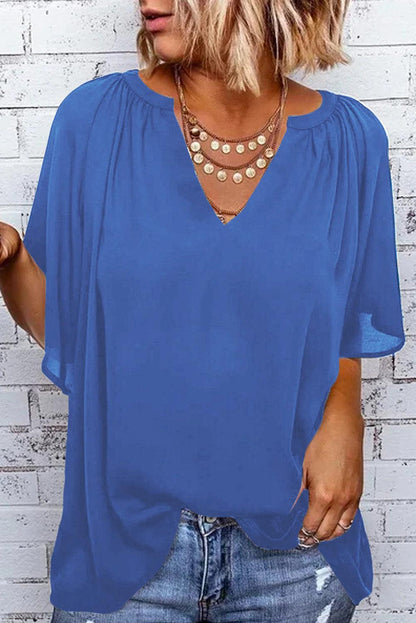 Split Neck Pleated Loose Top - L & M Kee, LLC