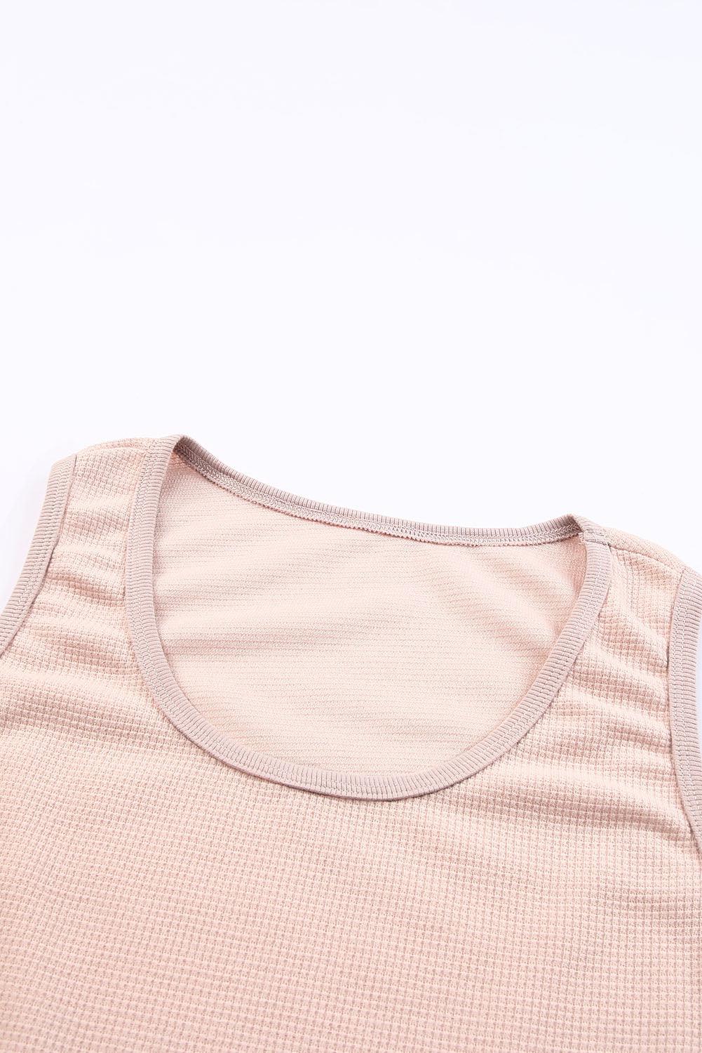 Plain Waffle Knit U Neck Tank Top - L & M Kee, LLC