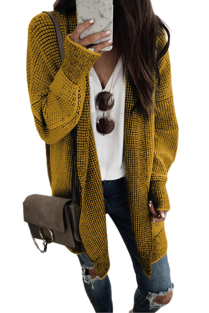 Plaid Knitted Long Open Front Cardigan - L & M Kee, LLC