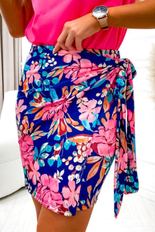 Floral Print Lace-up High Waist Bodycon Mini Skirt - L & M Kee, LLC