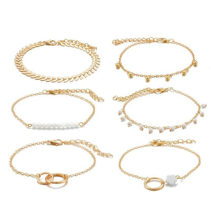 Tocona Bohemian Gold Tassel Bracelets for Women Boho Jewelry Geometric Leaves Beads Layered Hand Chain Charm Bracelet Set - L & M Kee, LLC