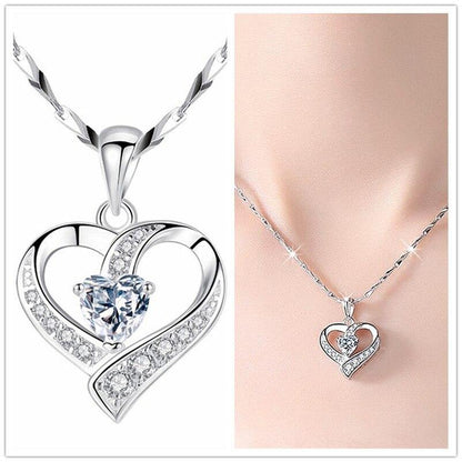 CZ Heart Silver 925 Pendant Necklace - L & M Kee, LLC