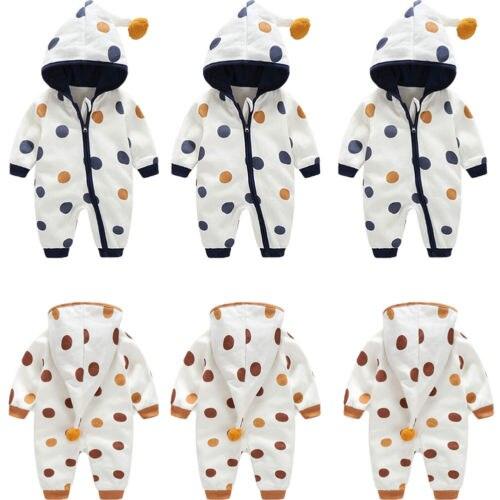 Infant Dot Long Sleeve Hooded Jumpsuit - L & M Kee, LLC