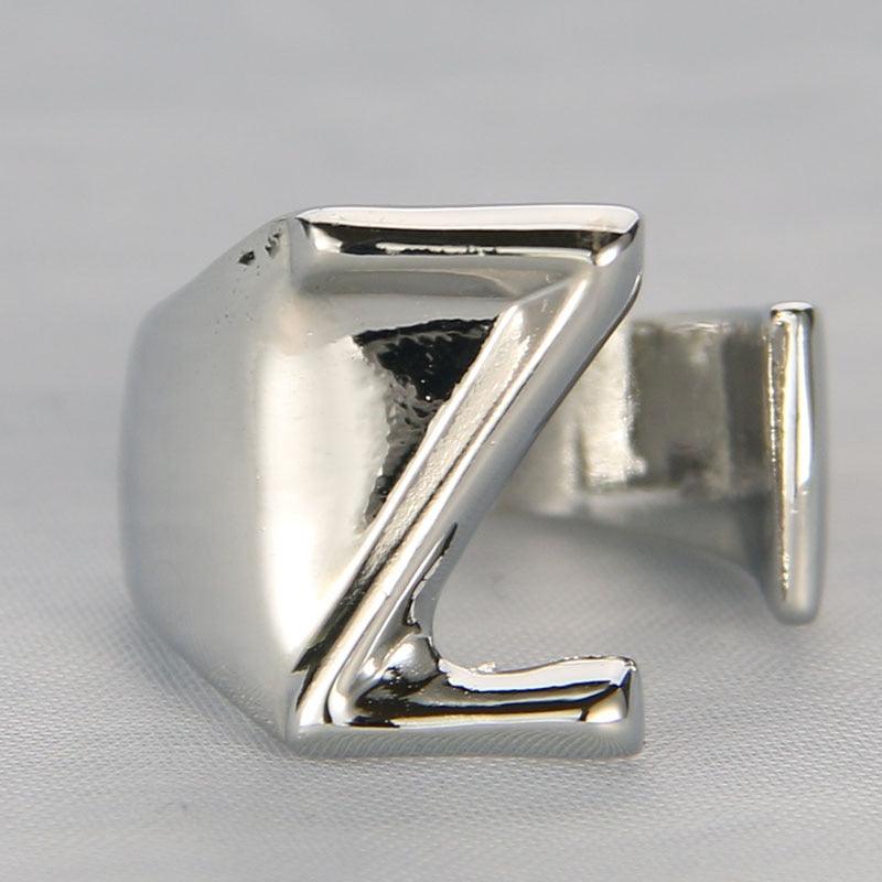 Silver Color Metal 26 Letter Open Hollow Finger Rings - L & M Kee, LLC