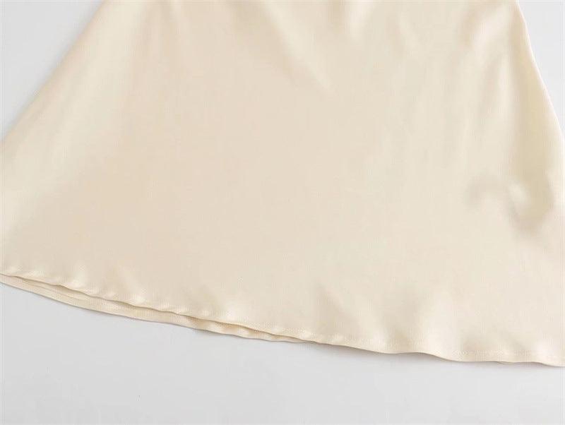 Drape Collar Lace Silk Satin Texture Slim Dress - L & M Kee, LLC