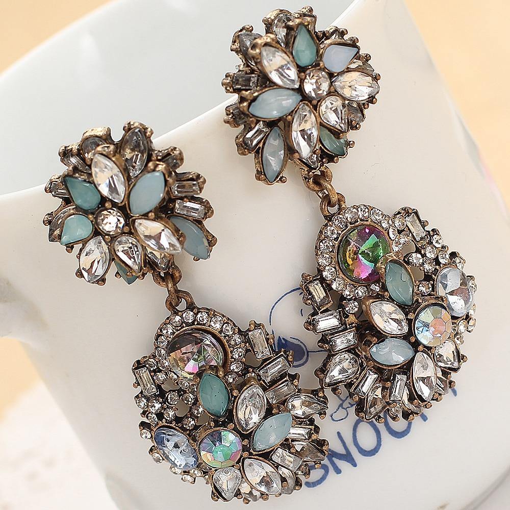 White Blue Glass Rhinestone Earrings - L & M Kee, LLC