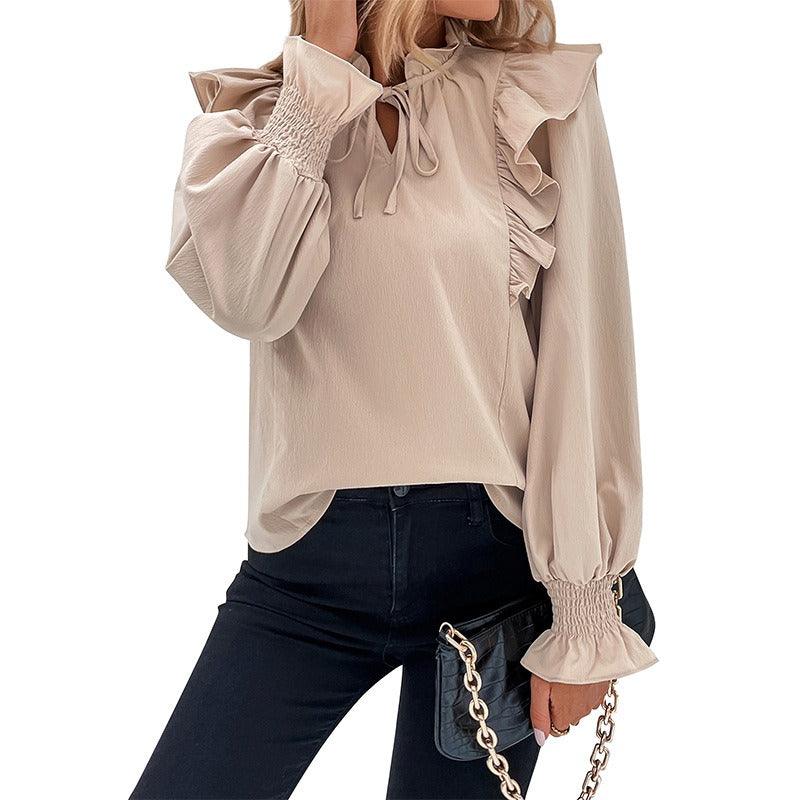 Ruffle Long Sleeved Solid Color Shirt - L & M Kee, LLC