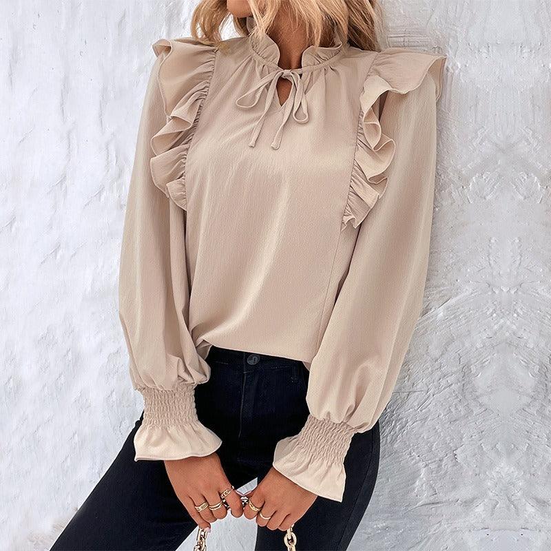 Ruffle Long Sleeved Solid Color Shirt - L & M Kee, LLC