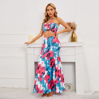Sexy Bohemian Halter Top Print Dress - L & M Kee, LLC