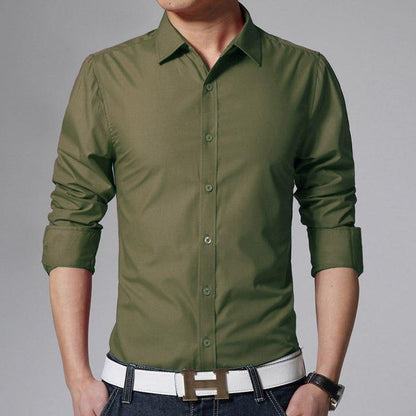 Men's Long Sleeve Slim Fit Plain Dress Shirt - L & M Kee, LLC