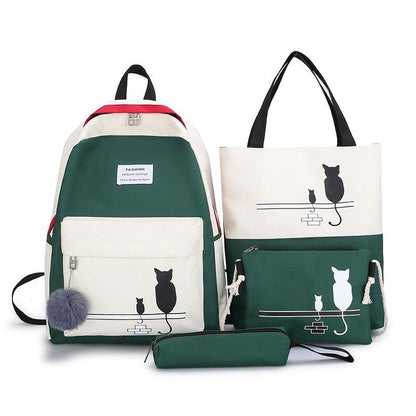 FUNMARDI 4Pcs/Set Canvas Cat Pattern School Bag - L & M Kee, LLC