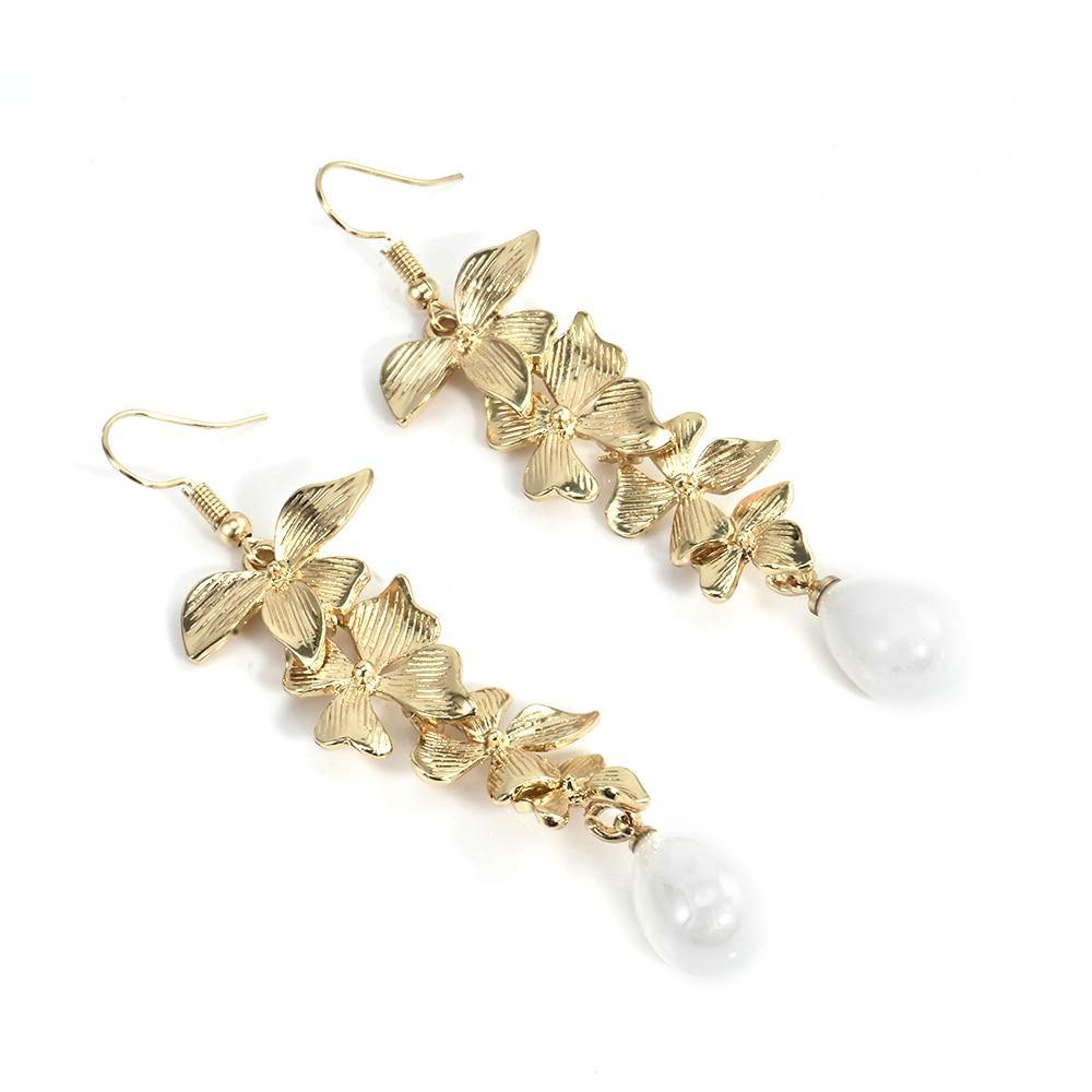 Gold Orchid Matte Dangle Earrings - L & M Kee, LLC