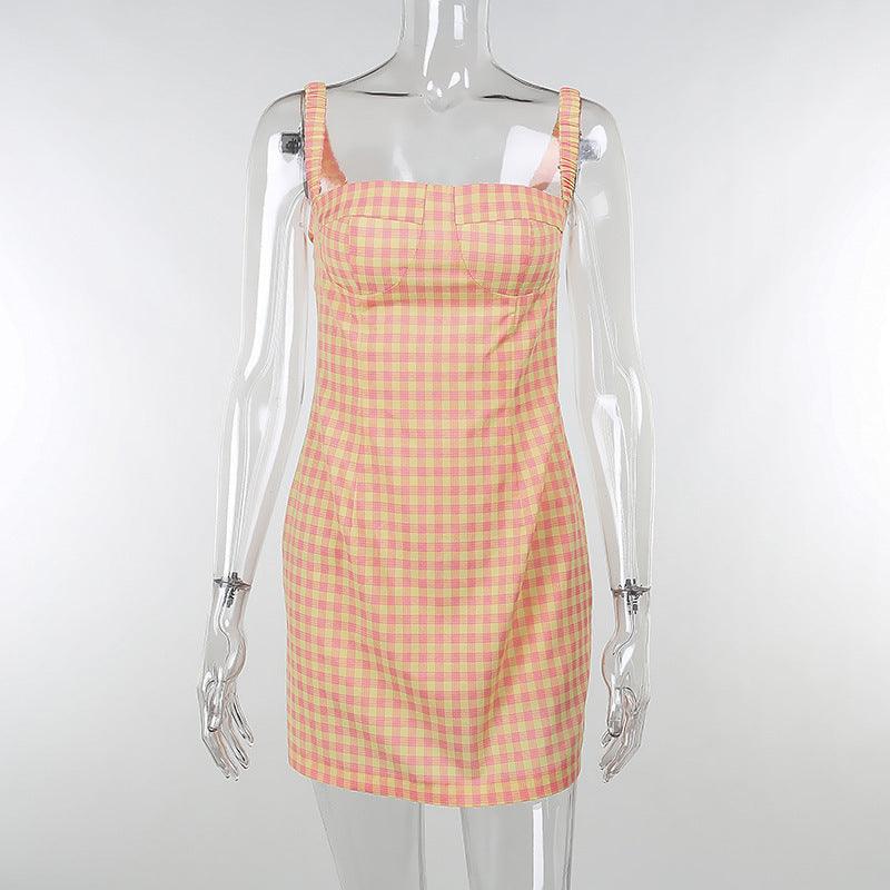 Plaid Contrasting Suspender Dress - L & M Kee, LLC
