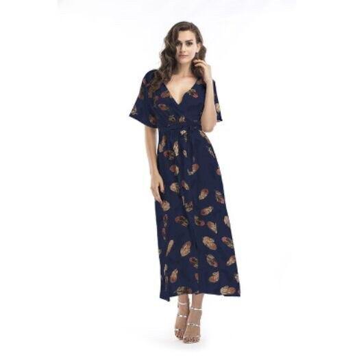 Chiffon Print Deep V-Neck Floral Dress - L & M Kee, LLC