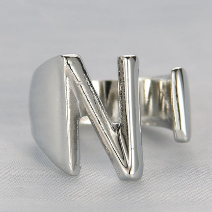 Silver Color Metal 26 Letter Open Hollow Finger Rings - L & M Kee, LLC