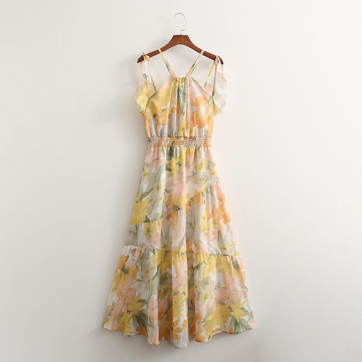 Chiffon Printed Suspender Dress - L & M Kee, LLC