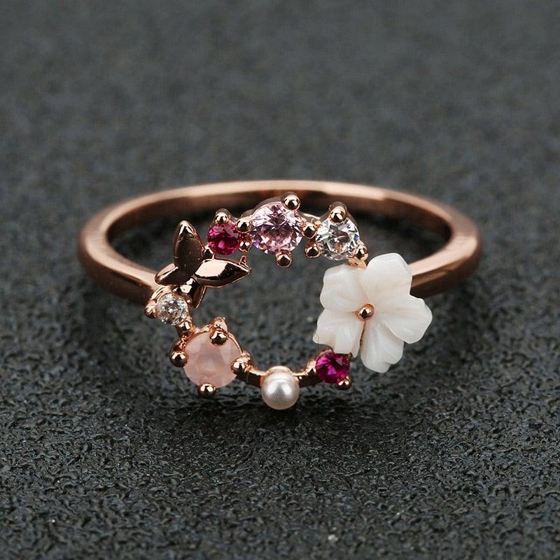 Fashion Flowers Crystal Finger Rings - L & M Kee, LLC
